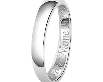 4mm Personalized Name Engraving Classic Sterling Silver Plain Wedding Band Ring