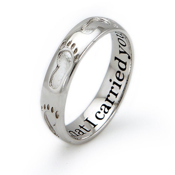 Footprints Ring 925 Sterling Silver Religious Footprints in the