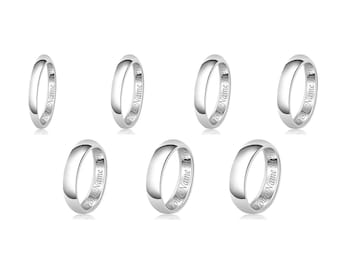 Banda de plata de 2 mm a 8 mm / Grabado personalizado gratuito Plata de ley 925 Anillo de promesa de aniversario de boda de compromiso de pareja clásica