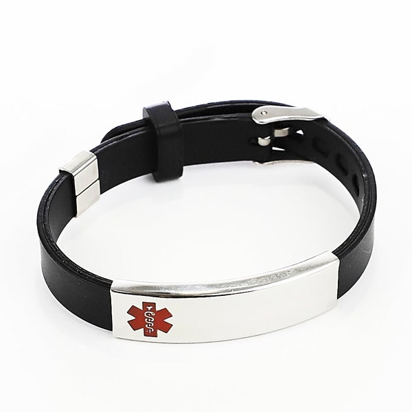 Medical Alert Rubber Bracelet | Free Custom Personalized Engraving Jewelry Emergency SOS Medic ID Name Waterproof Adjustable Watch Unisex
