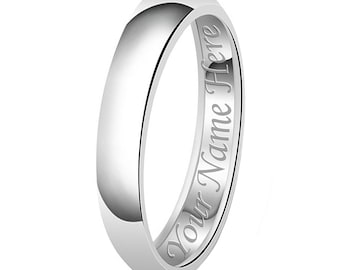 4 mm zilveren band | Gratis aangepaste gepersonaliseerde gravure 925 sterling zilver klassieke effen paar verlovingsring huwelijksverjaardag belofte ring