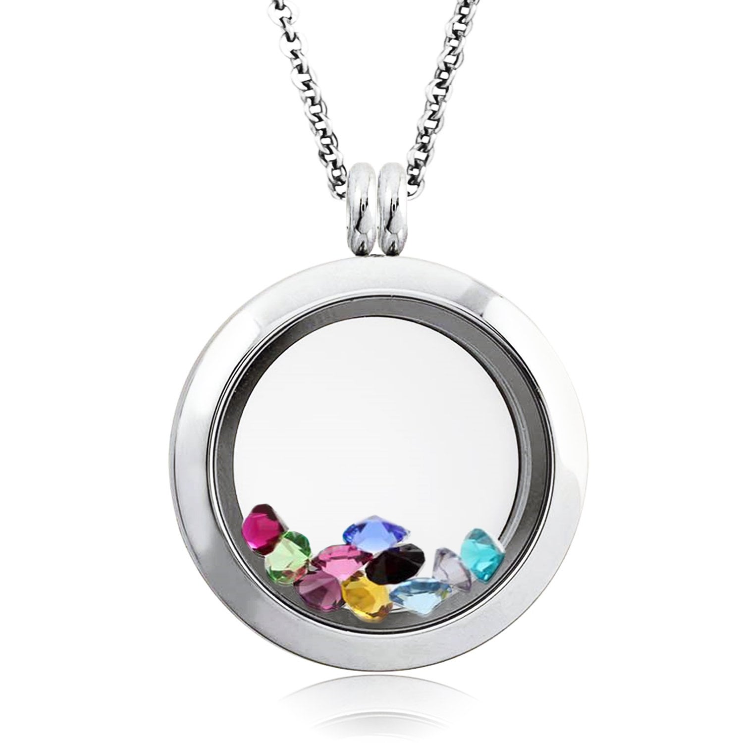 EVERLEAD Sparkle Floating Charms Locket Stainless Steel Screw Waterproof Pendant Necklace Including Chain and Birthstones 