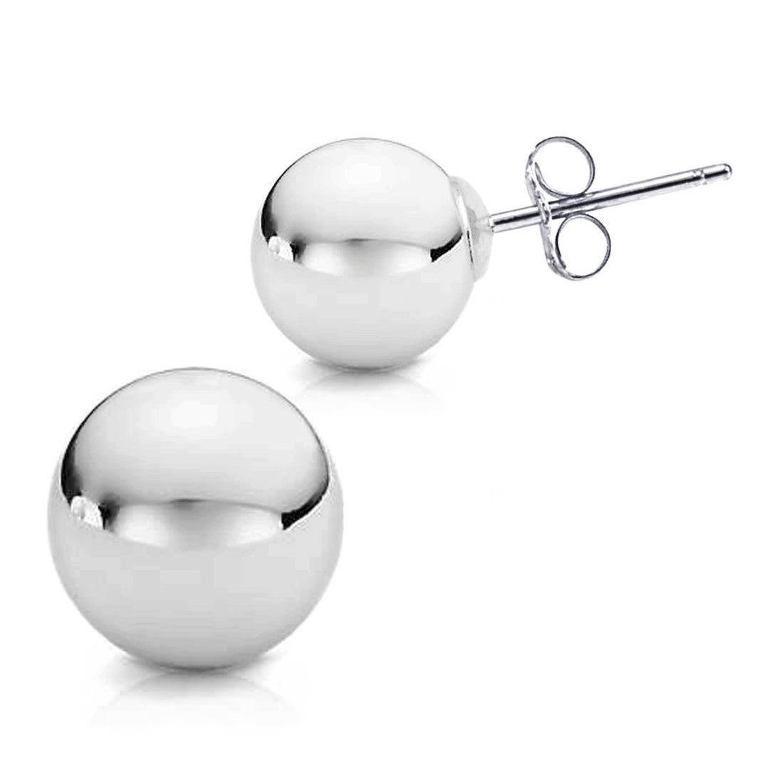 14K Gold Ball Earrings Solid White Gold Minimalist Classic Dainty Round Stud Hollow Pair