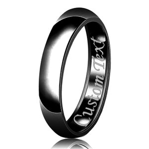 5mm Steel Band Free Custom Personalized Engraving 316L Stainless Steel Classic Plain Couple Engagement Wedding Anniversary Promise Ring Black