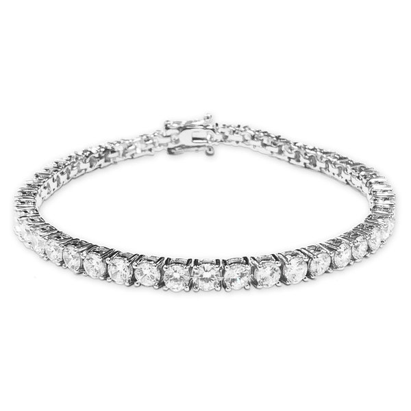 CZ Tennis Bracelet | Brass Classic Minimalist Bridal Eternity Round Cubic Zirconia Crystals Stones Gem Rhodium ~ Silver | Gold | Rose Gold