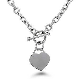 Heart Charm Necklace Free Custom Personalized Engraving 316L Stainless Steel Minimalist Dainty Style Toggle Choker Pendant 18 Inches image 1