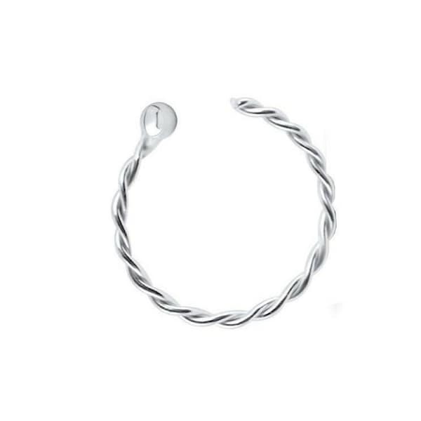 Twisted Rope Nose Ring | 925 Sterling Silver Hoop Plated Cartilage Helix Tragus Rook ~ 20G ~ 8mm | 12mm Diameter ~ Silver | Gold | Rose Gold