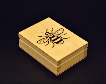 Manchester bee wood burned box