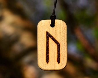 Uruz Elder Futhark rune wood burned necklace