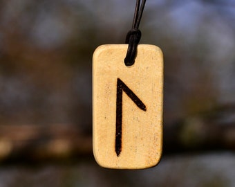 Laguz Elder Futhark rune wood burned necklace