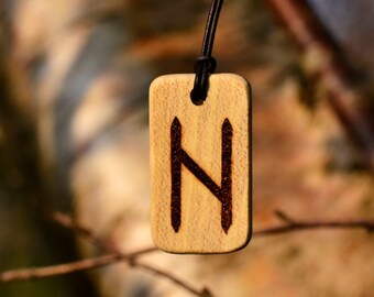 Hagalaz Elder Futhark rune wood burned necklace