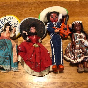 Four Vintage Mexico/Mexican Dolls Folk Souvenir Lot