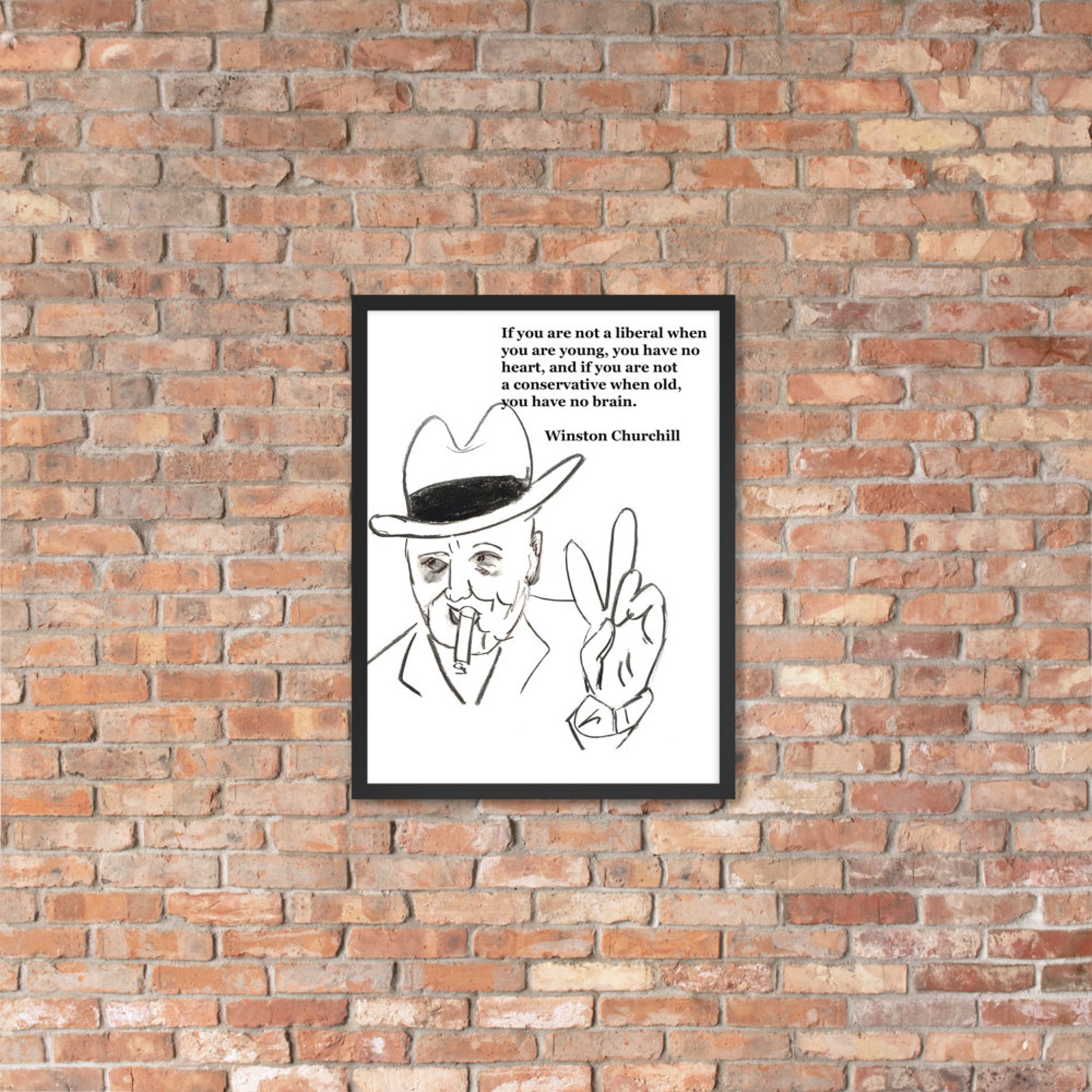 Ingelijste poster Winston Churchill karikatuur en citaat