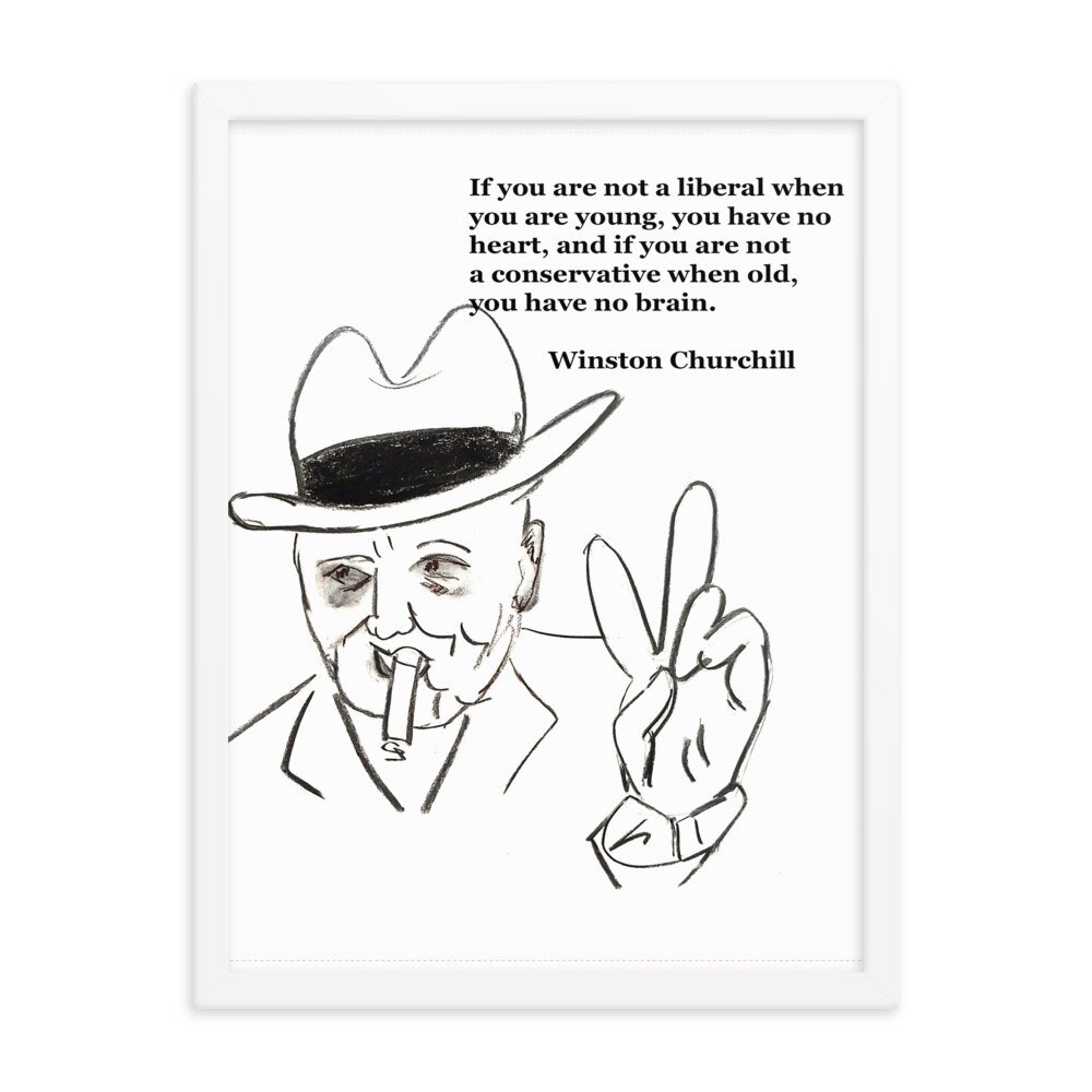 Ingelijste poster Winston Churchill karikatuur en citaat