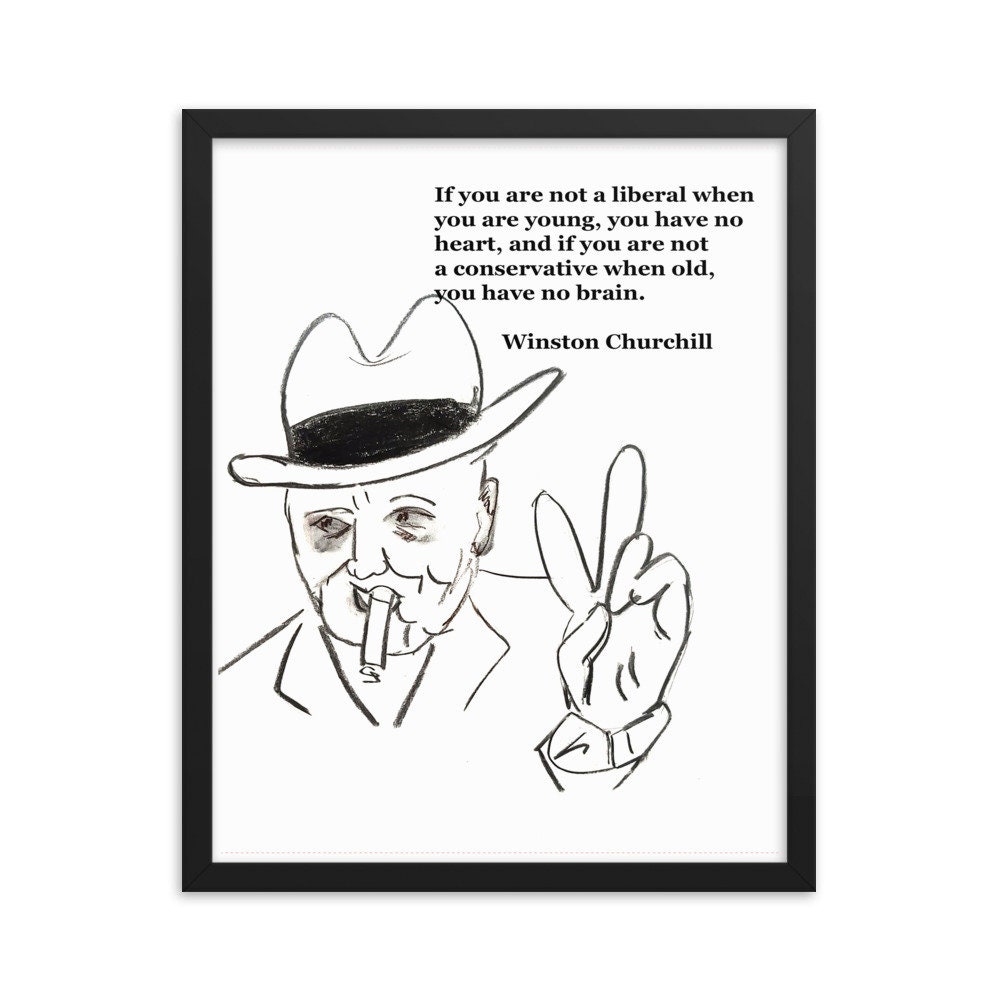 Ingelijste poster Winston Churchill karikatuur en citaat