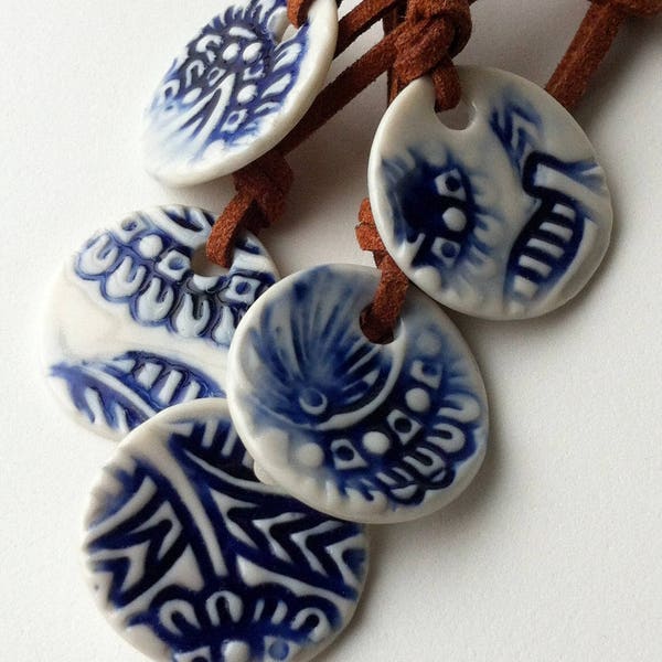 Five porcelain gift tags, ceramic gift tags, delft blue gift tags, flower gift tags, 9th anniversary gift tags, pottery gift tags