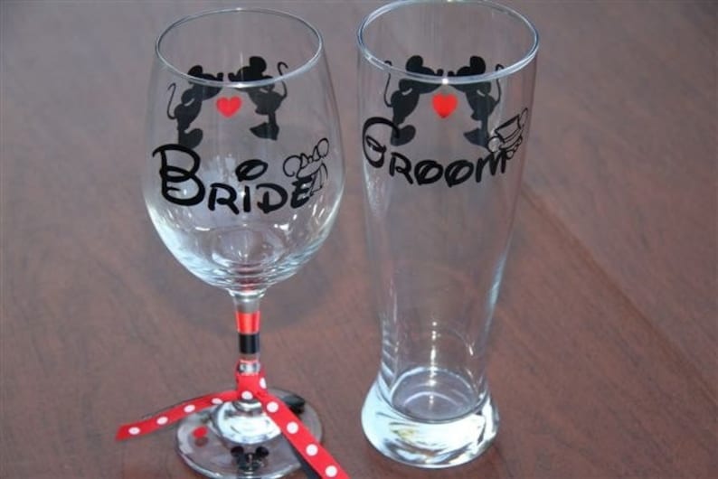 Disney Bride Wine Glass & Groom Pilsner Beer Glass Wedding Etsy