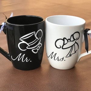 Mr. & Mrs. Disney Inspired Coffee mug set, Disney Glassware, Wedding, Engagement, Anniversary Gifts