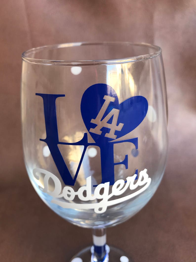 LOVE LA Dodgers Wine Glass Baseball Sports Glassware Dodgers Etsy