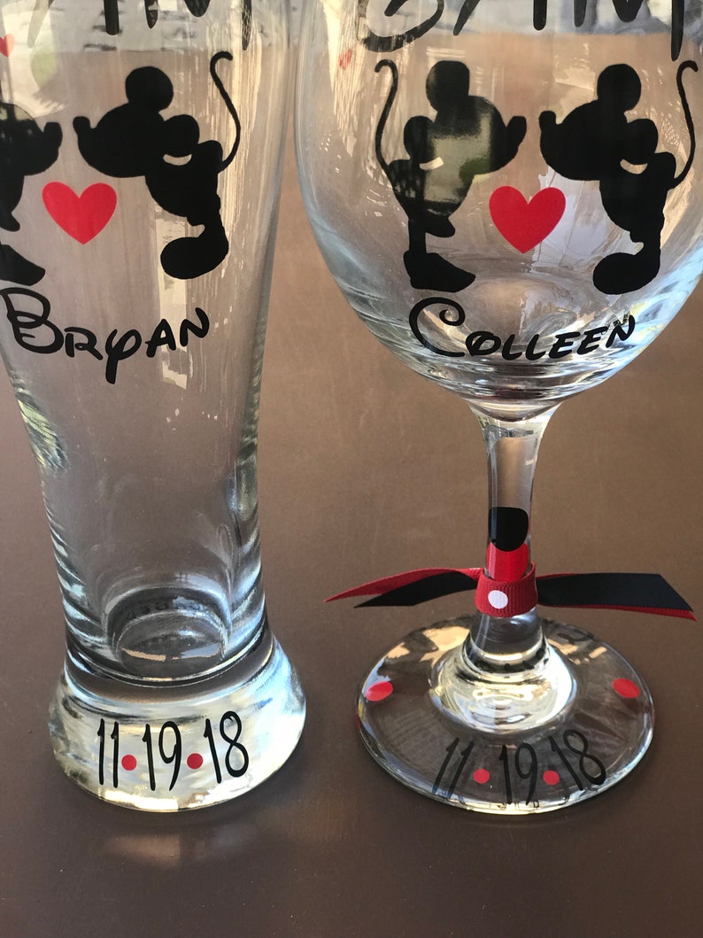 Disney Bride Wine Glass & Groom Pilsner Beer Glass Wedding Etsy