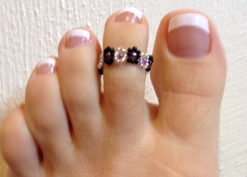 Sale Flower toe ring beaded toe ring stretch flower ring Etsy