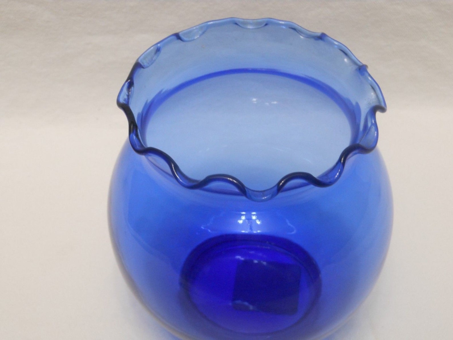 VGC Vintage Cobalt Blue Bubble Art Glass Bowl Vase Ruffled Rim Etsy