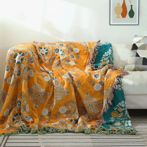 King size bedspread, green bedspread, orange throw, throws for sofas, large blankets and throws, bohemian bedspread, gifts for women