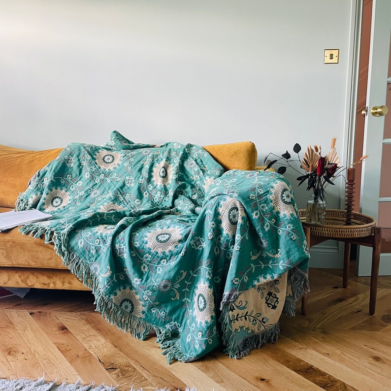 Reversible Bedspread Kingsize Bedspread Green Throw Throws Etsy UK