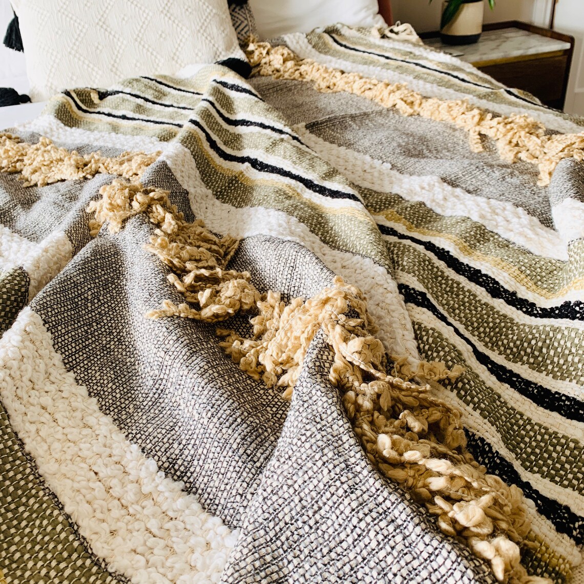 Tufted Throw Textured Bed Spread Mudcloth Blanket Bohemian Etsy