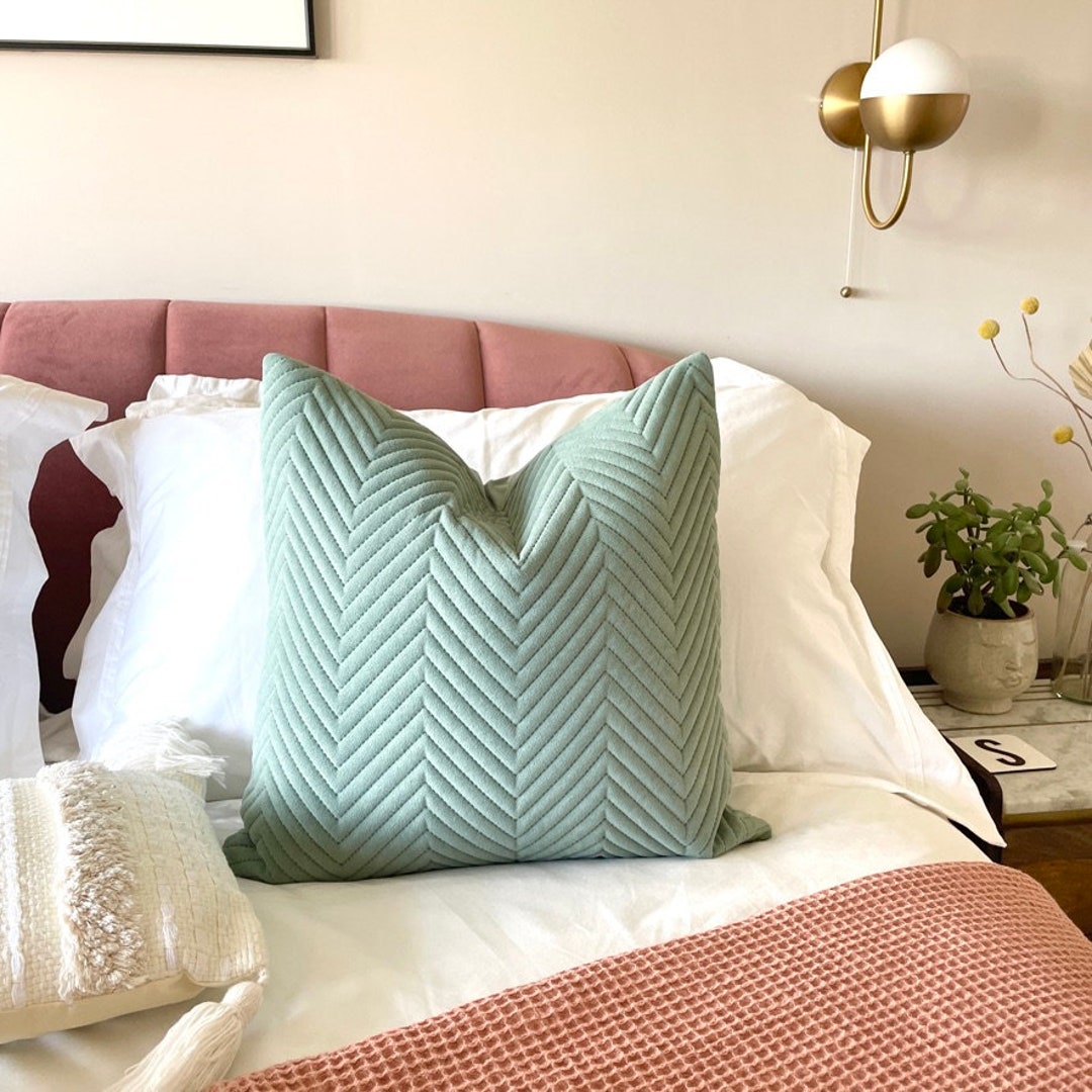 Sage Green Cushion Cover Quilted Cushion Herringbone Etsy
