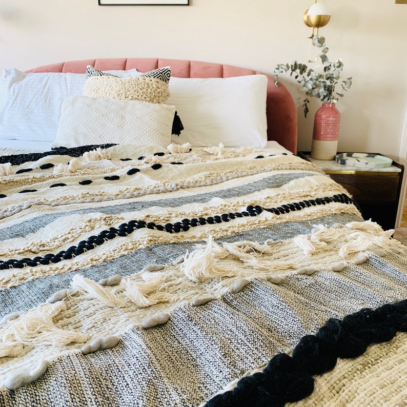 Mudcloth throw Bohemian bed spread Black boho throw Etsy