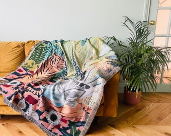 Jungle throw, Boho blankets, Tropical blanket, Bohemian throw, palm throw , Tassel blanket, Woven blanket, gift for her, gift for home