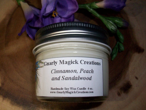 Handmade Cinnamon, Peach and Sandalwood 4 oz Jar Candle