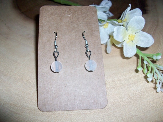 Ice Clear Calcite Stainless Steel Single Bead 8mm Gemstone Hook Earrings