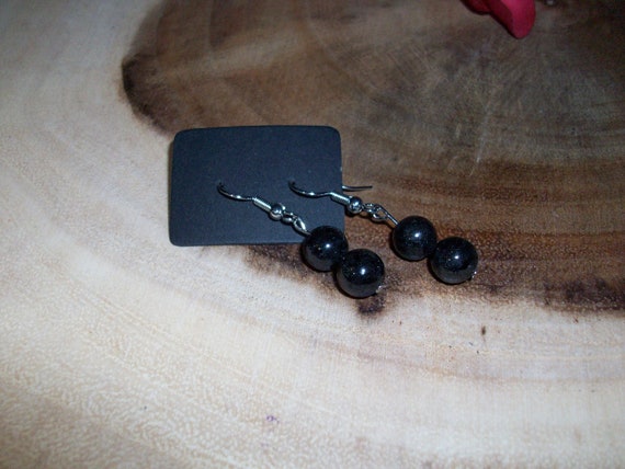 Nuummite Stainless Steel 8mm Gemstone Hook Earrings