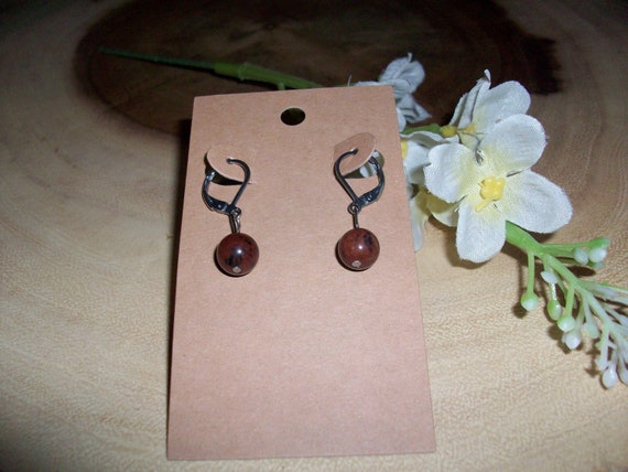 Mahogany Obsidian Stainless Steel Leverback Single Bead 8mm Gemstone Earrings