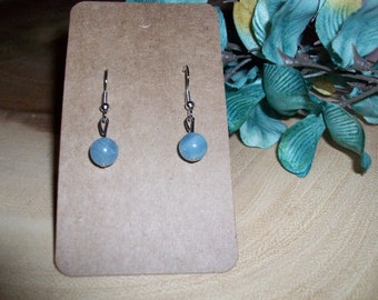 Lemurian Blue Calcite Stainless Steel Single Bead 8mm Gemstone Hook Earrings