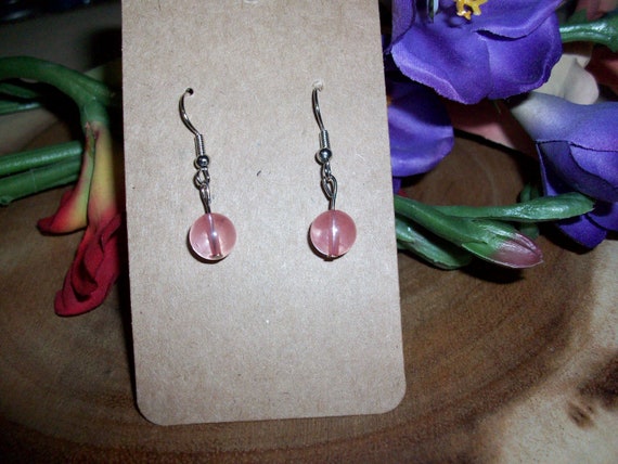 Cherry Quartz Stainless Steel Single Bead 8mm Gemstone Hook Earrings