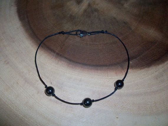 Hematite 8mm Triple Bead Stackable Lobster Clasp Anklet (Up to a 10 Inch Ankle)