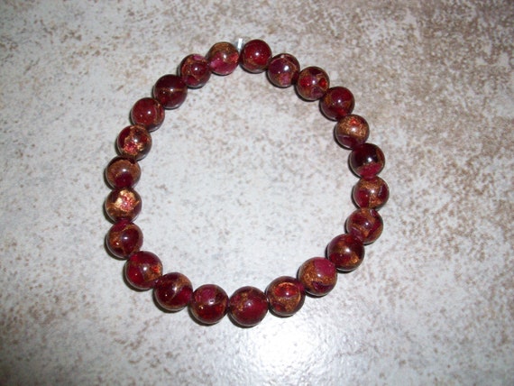 Red Cloisonne 8mm Glass Beads Stretch Bracelet