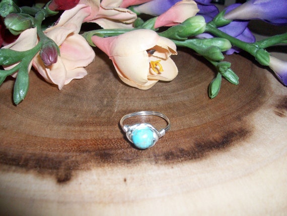Turquoise Magnesite 8mm Silver Color Wire Wrapped Ring Size 8