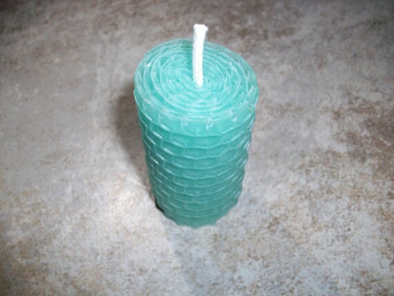 Handmade Aquamarine Beeswax 2 inch Votive Candle