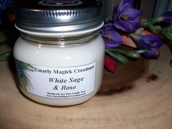 Handmade White Sage and Rose 8 oz Jar Candle