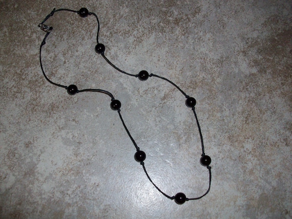 Black Agate 8mm Choker Style Stackable Knotted Necklace