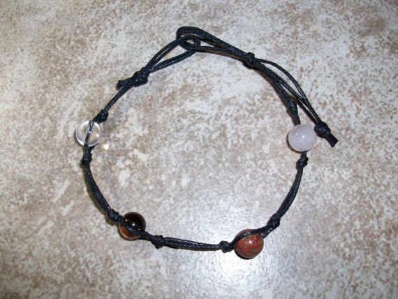 Twin Flame Healing Stackable Knotted Bracelet ~ Clear Quartz, Smoky Quartz, Unakite and Rose Quartz  (6 1/2 - 7 1/2 inch Wrist)