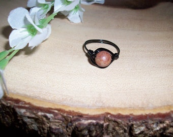 Shiva Lingam 8mm Black Color Copper Wire Wrapped Ring Size 9 1/2