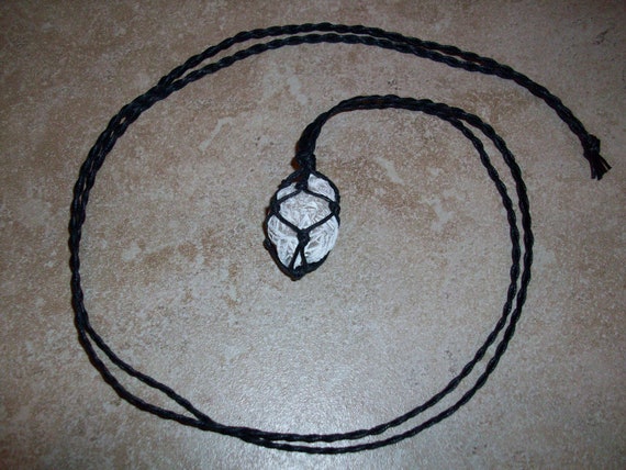 Desert Selenite Rose Braided Necklace Black Cord