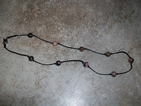 Rhodonite 8mm Choker Style Stackable Knotted Necklace