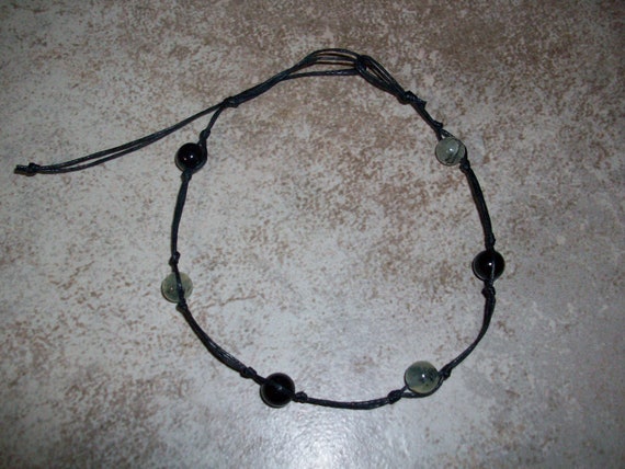 Black Tourmaline and Prehnite Stackable Knotted Anklet