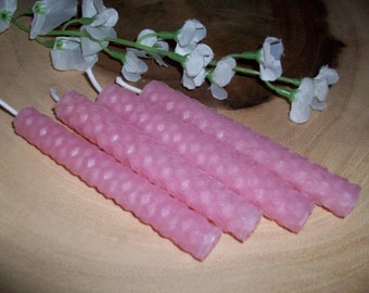 Handmade Pink Beeswax Set Of Four Chime Spell Candles